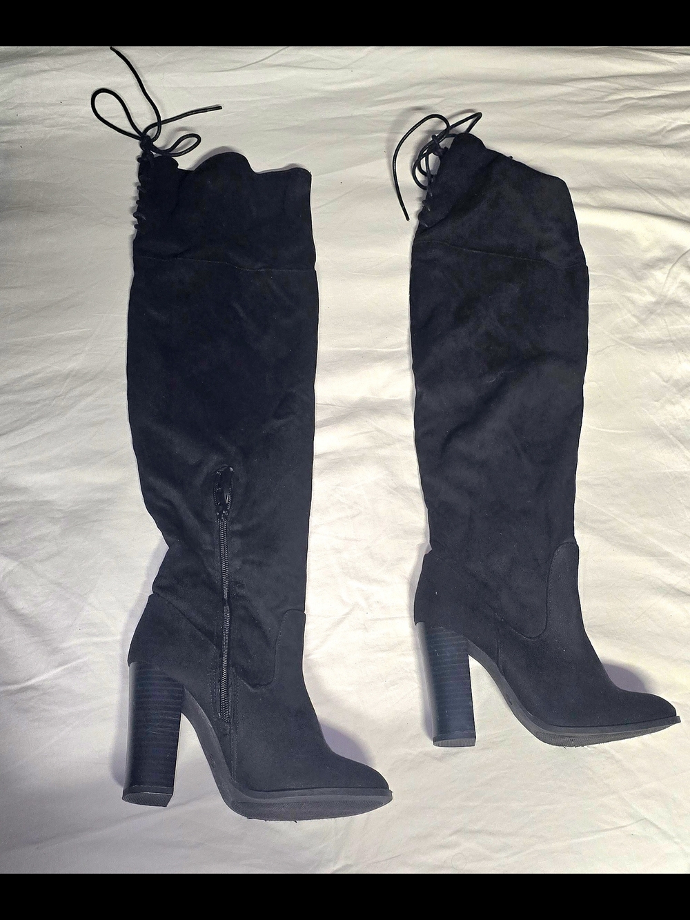 6.5 Over-the-Knee Lace-Up Zipper High Heel Boots - Faux Suede Black - Picture 2 of 10